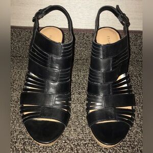 Franco Sarto " Sharp " Wedge Sandals. Black. Size 9.5  New
